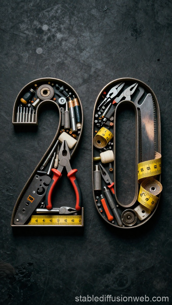 Number 20 Made of Tools and Measuring Instruments