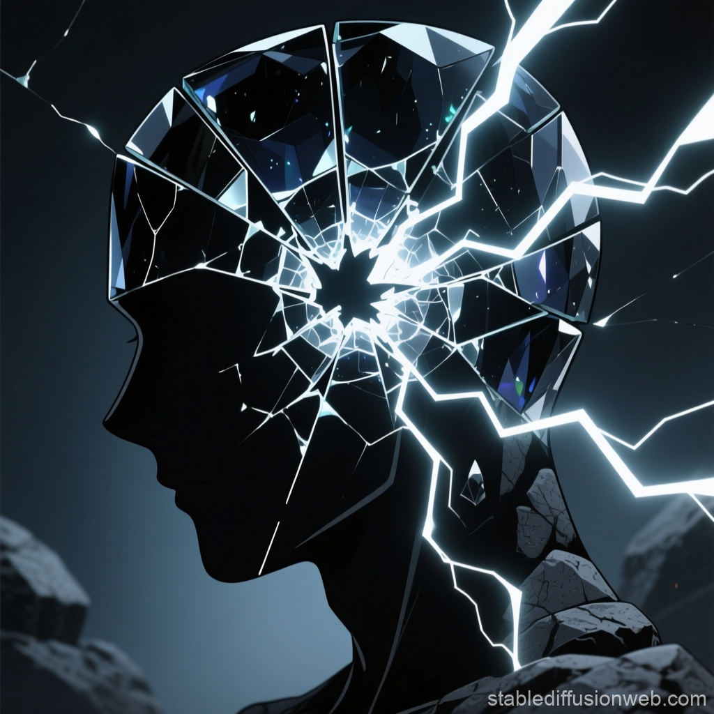 Obsidian Head Shattered with Electric Cracks