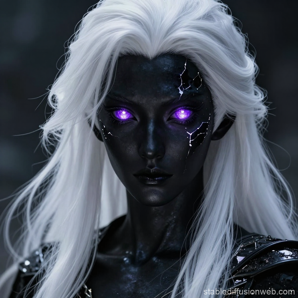 Obsidian Skinned Fantasy Hero with Glowing Purple Eyes