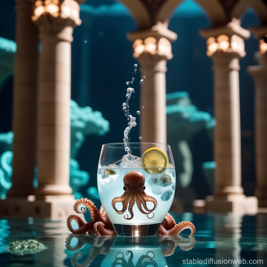 Octopus in a Glass of Water with Lemon Slice
