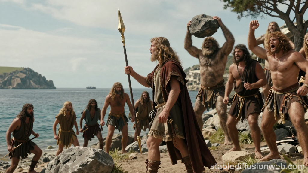 Odysseus Confronts Laestrygonian Giants by the Seashore