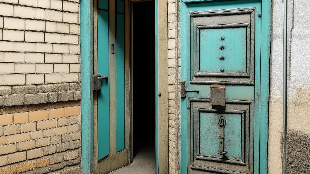 Old Prison Door with Weathered Blue Paint