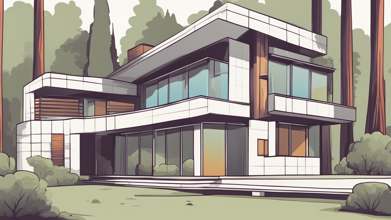 Oldschool Modern Architecture Cartoon Illustration