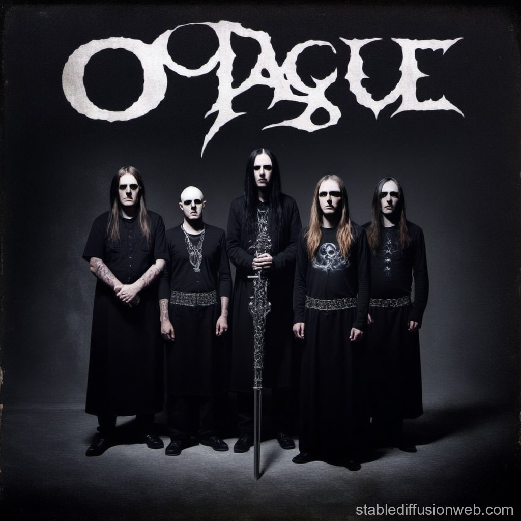 Opaque Band Members in Dark Gothic Attire with Sword