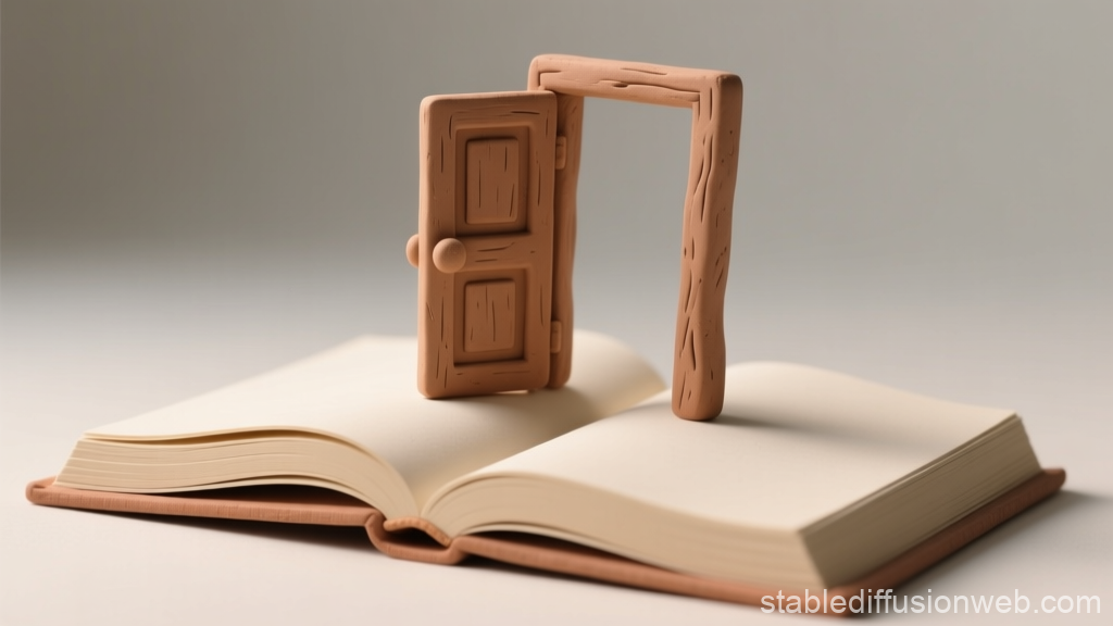 Open Book with a Small Wooden Door Standing Upright