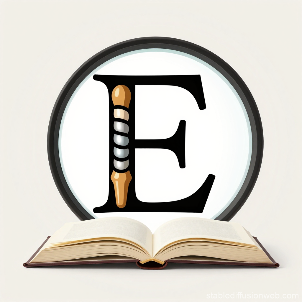 Open Book with Decorative Letter E Illustration