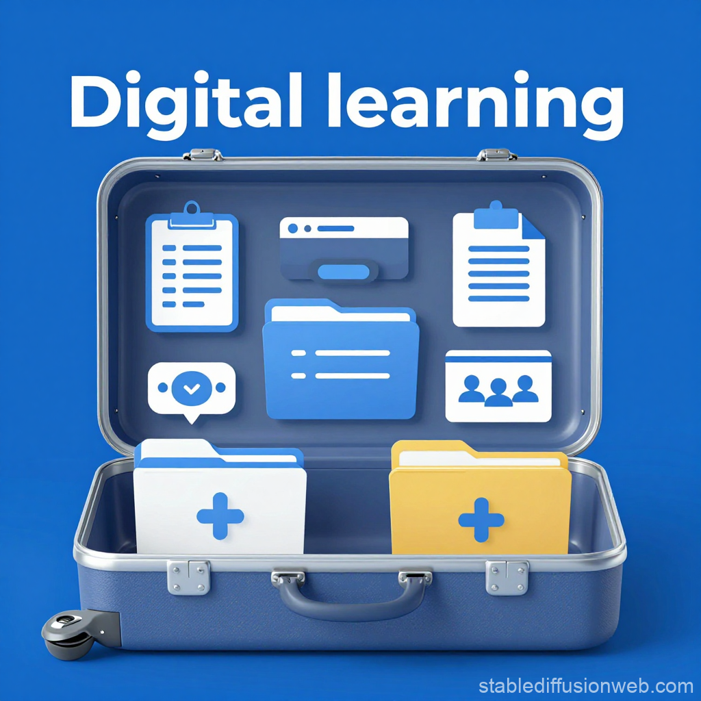 Open Suitcase with Digital Learning Icons