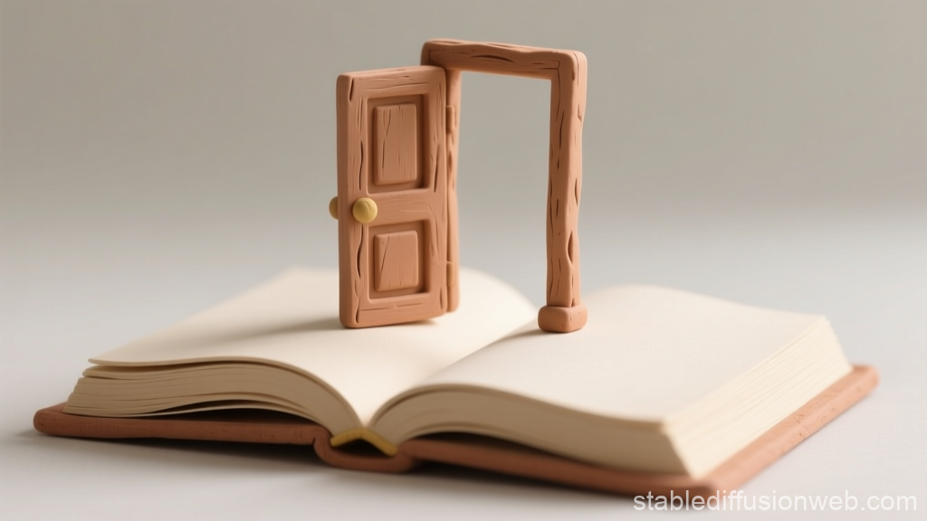 Open Wooden Door Emerging from an Open Book