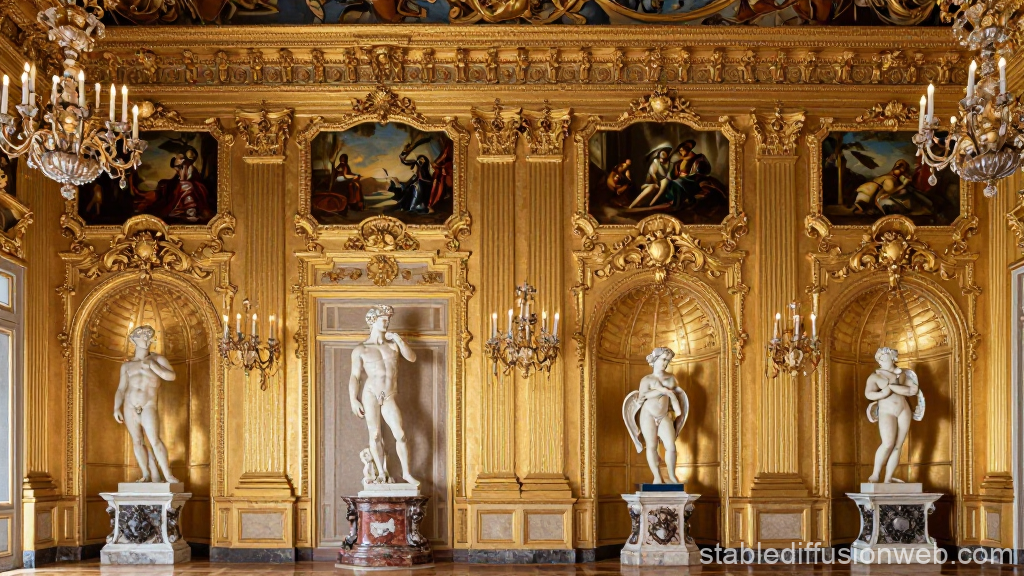 Opulent Rococo Hallway with Classical Statues