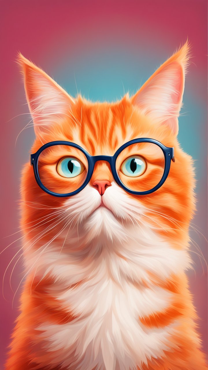 Orange Cat Wearing Round Glasses Portrait