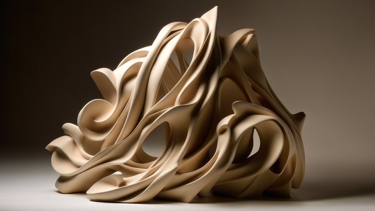 Organic Flowing Abstract Sculpture in Soft Beige Tones