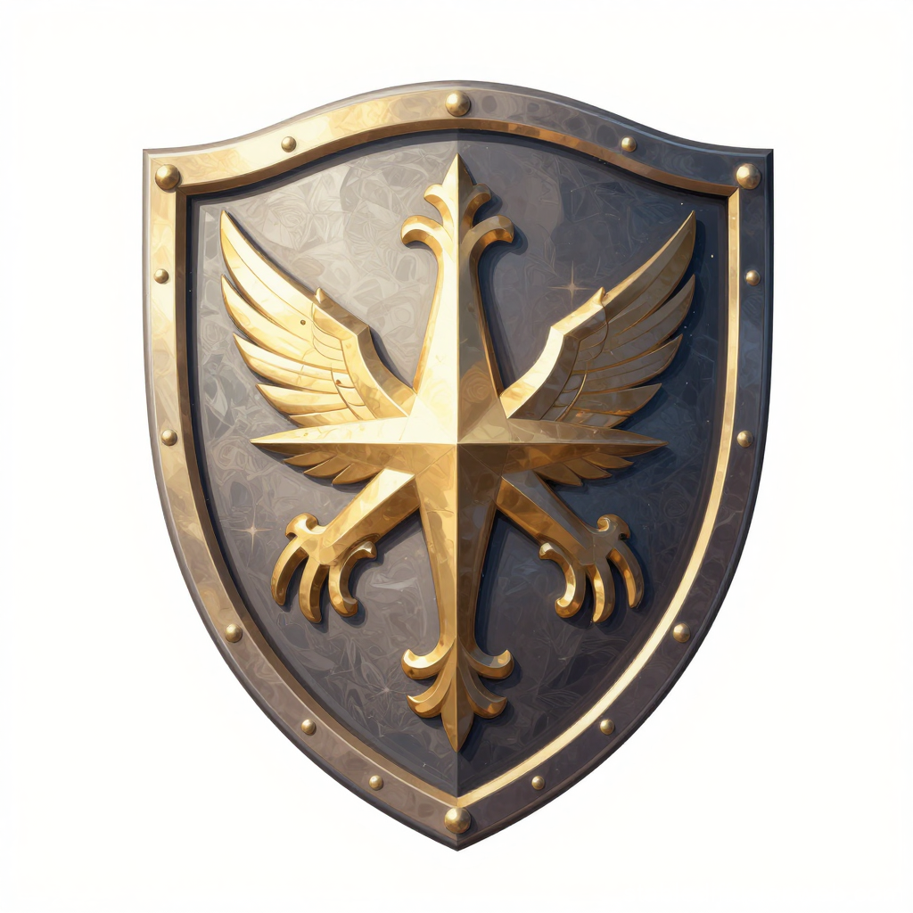 Ornamented Medieval Shield with Golden Eagle Emblem