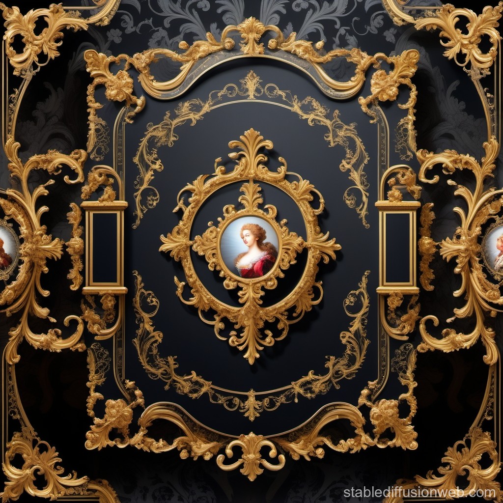 Ornate Baroque Frame with Classical Portrait on Black Background