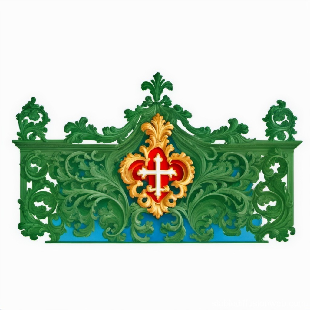 Ornate Baroque Green and Gold Decorative Crest with Cross