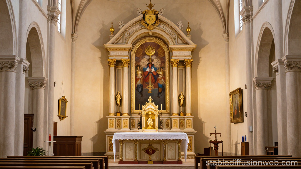 Ornate Catholic Altar in Historic Church Interior