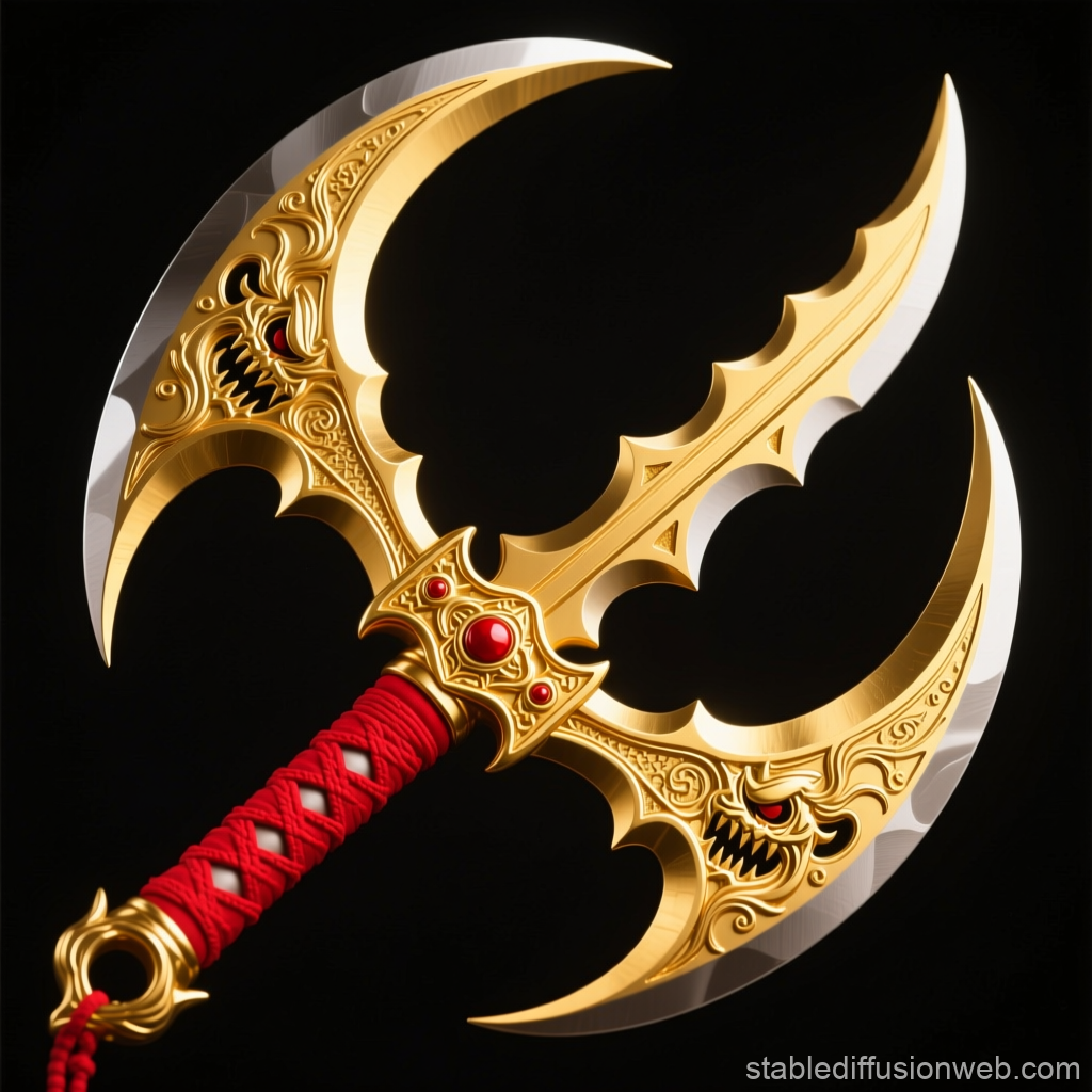 Ornate Double-Bladed Kusarigama with Red Accents