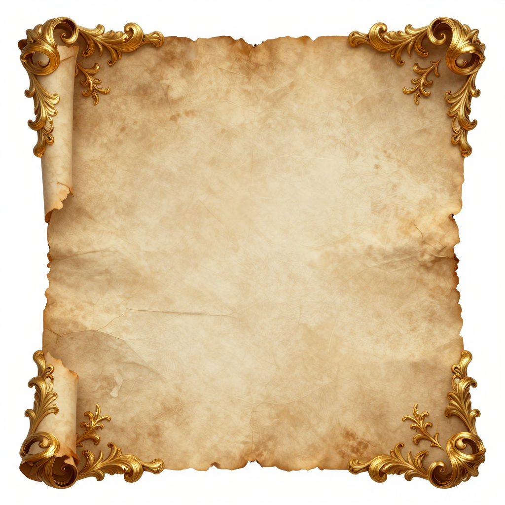 Ornate Fantasy Parchment Scroll with Golden Baroque Corners