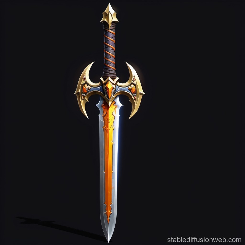Ornate Fantasy Sword with Golden and Orange Accents