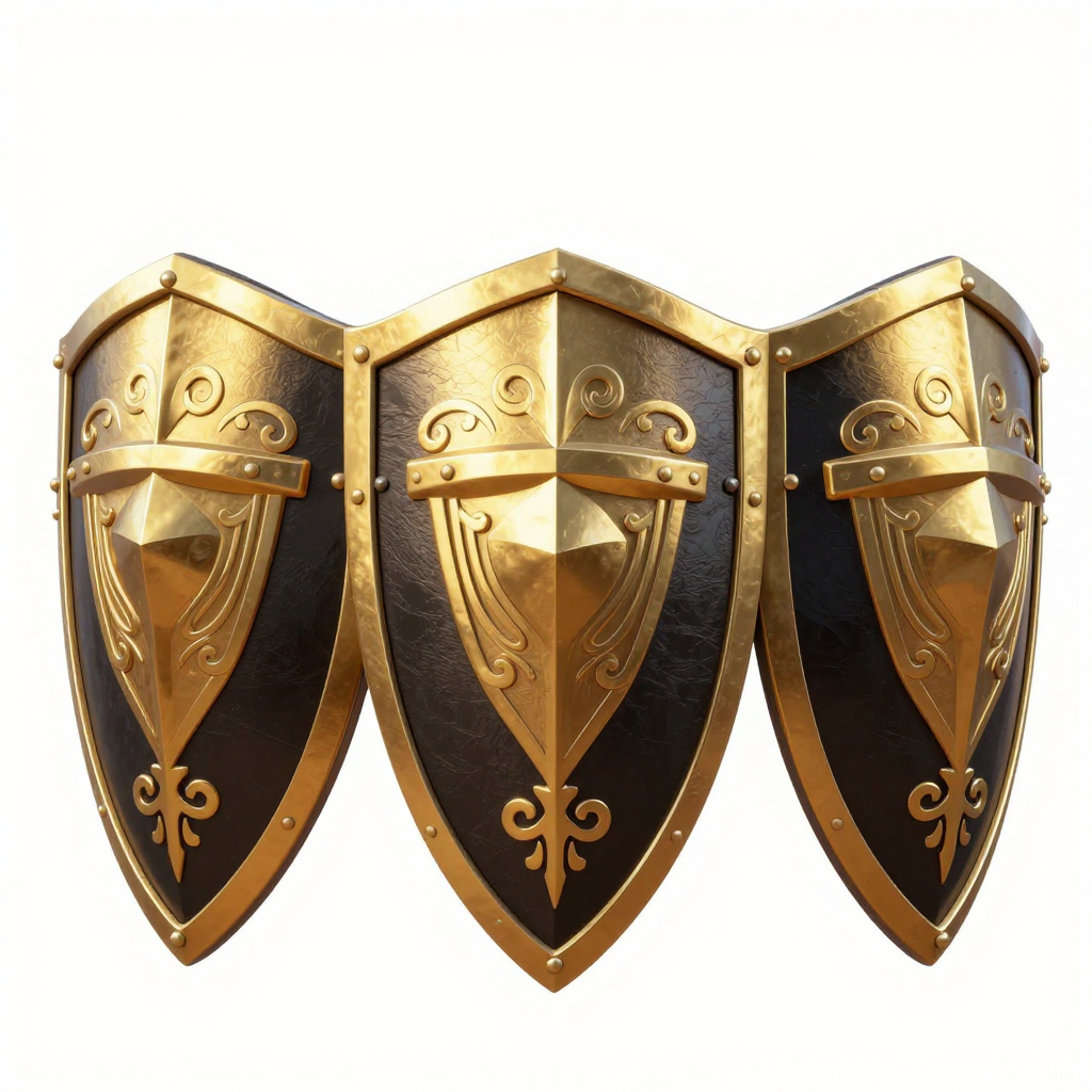 Ornate Golden Medieval Shields with Black Background