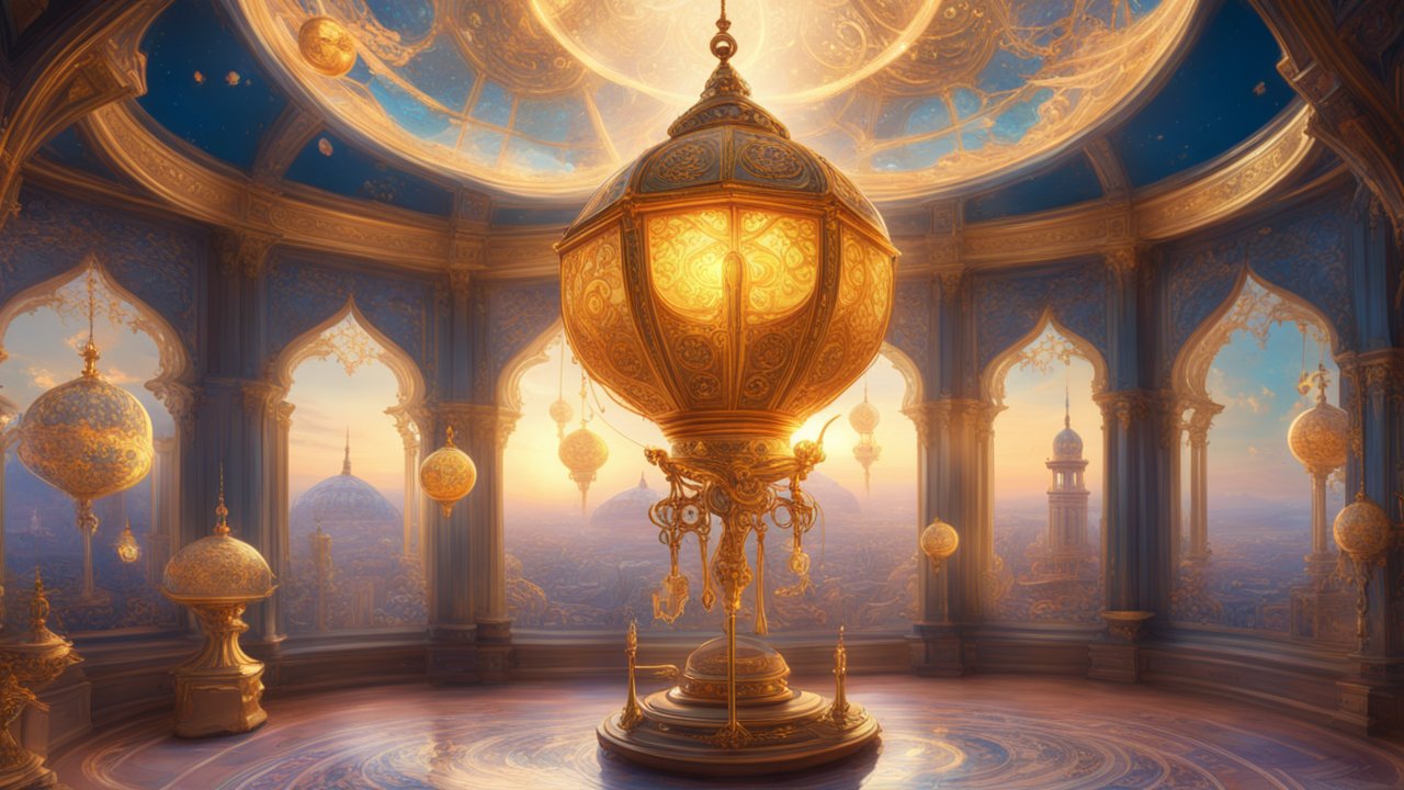 Ornate Golden Ramadan Lantern in Majestic Dome Interior