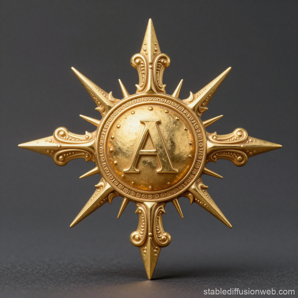 Ornate Golden Sun Emblem with Letter A
