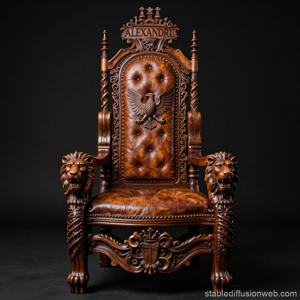 Ornate Royal Throne Chair with Lion Carvings