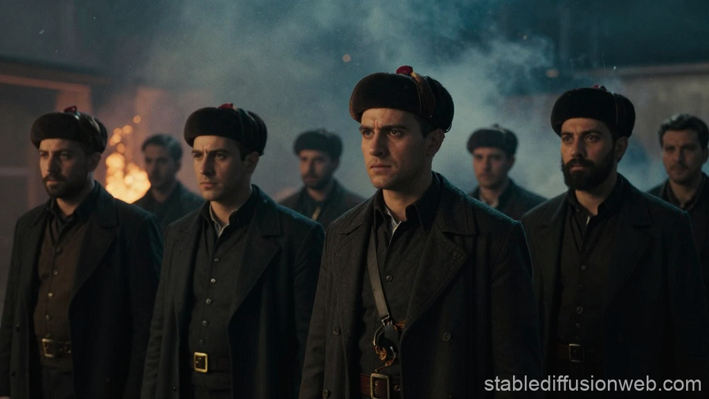 Ottoman Firefighters in Uniform with Serious Expressions