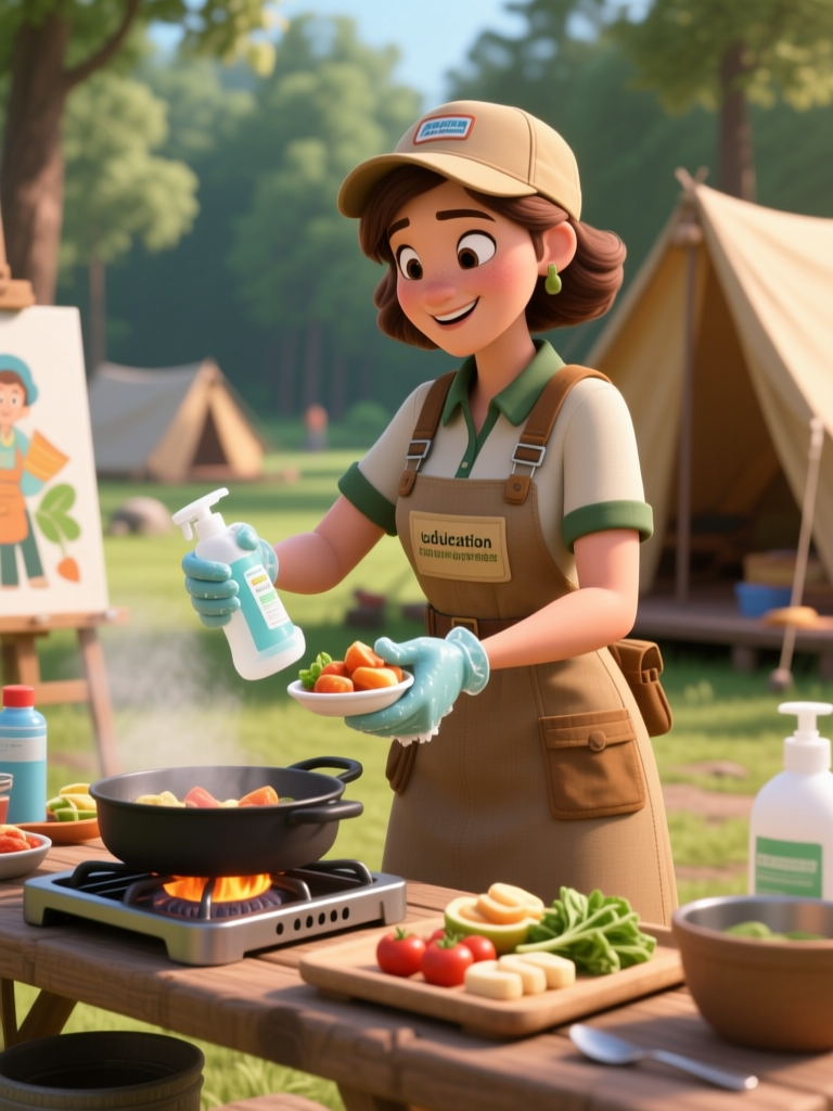 Outdoor Educator Cooking with Fresh Vegetables in Nature