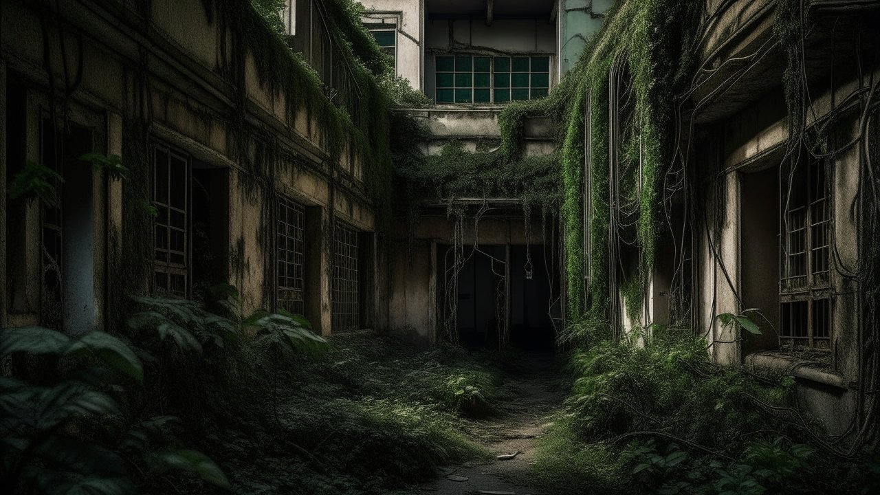 Overgrown Abandoned Building Interior