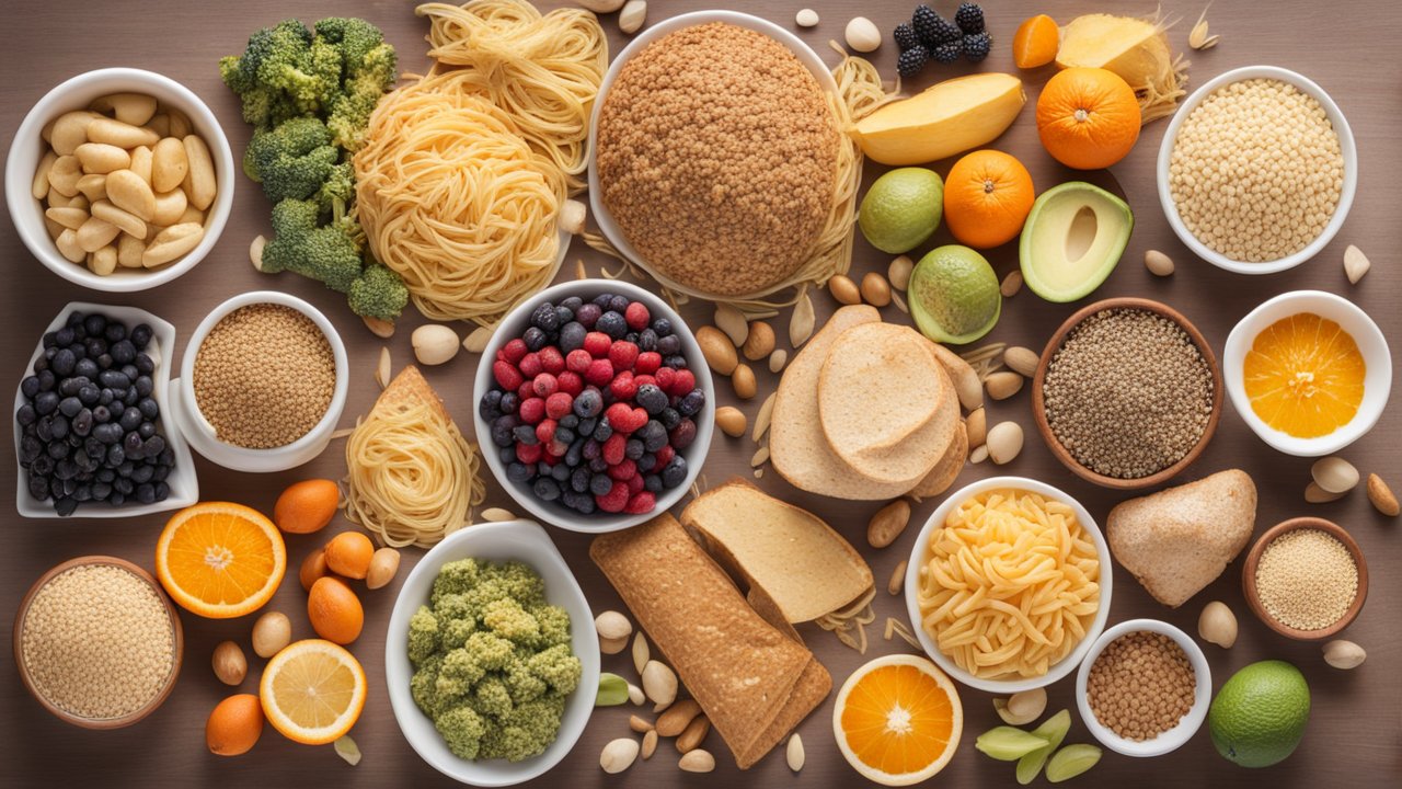 Overhead View of Various Healthy Foods and Grains