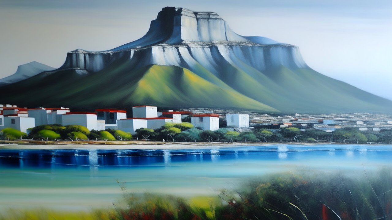 Painting of Cape Town with Table Mountain