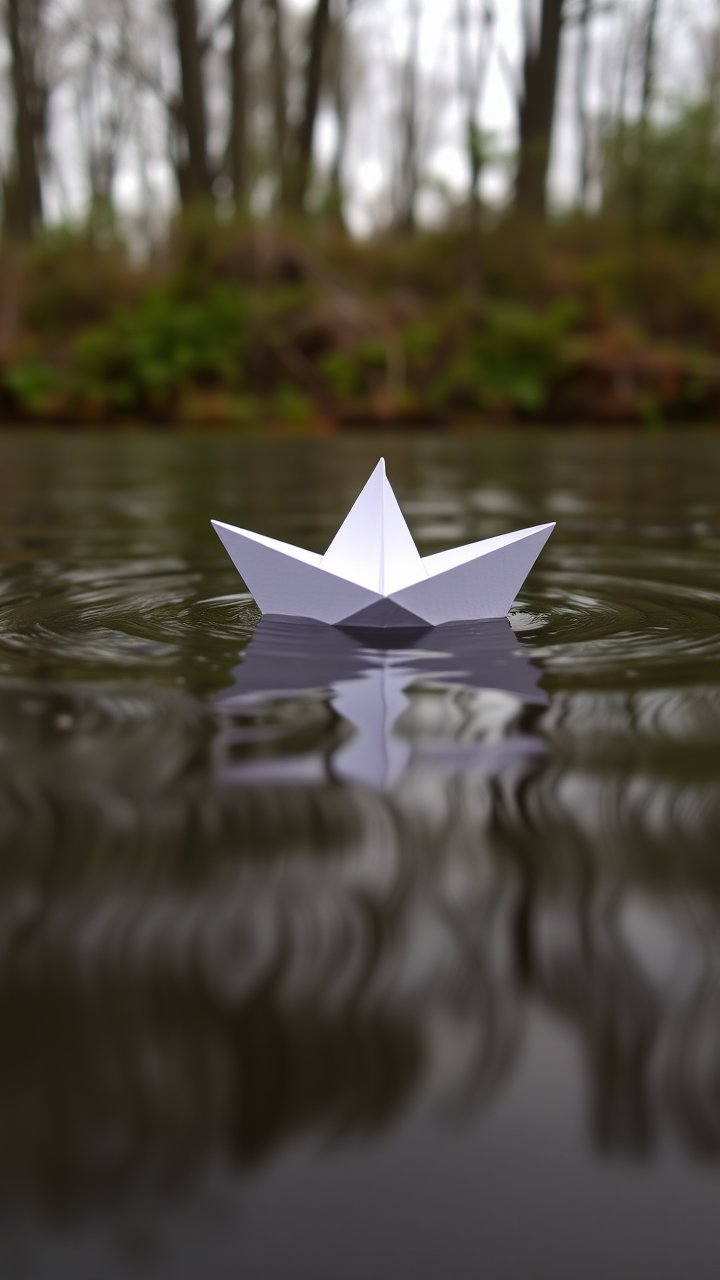 Paper Boat Floating on Calm Water
