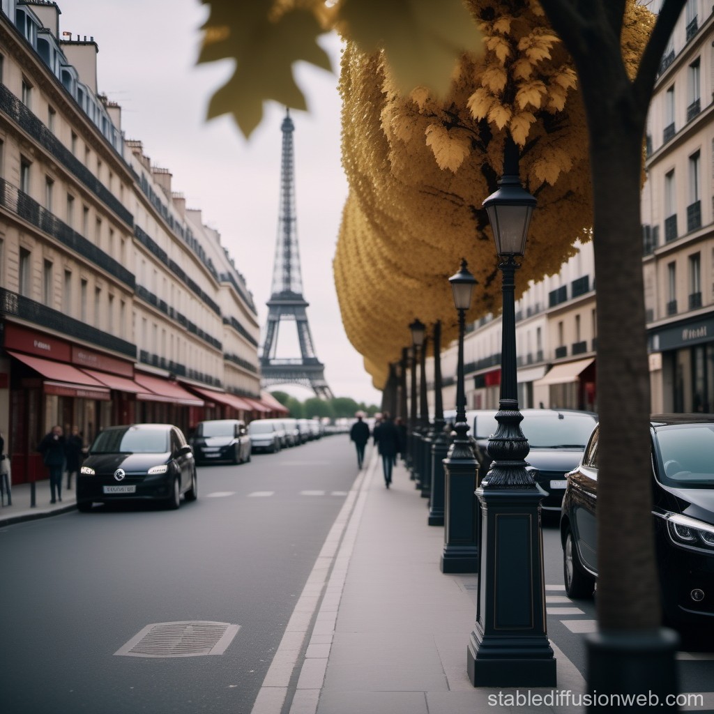 Paris Street View with Eiffel Tower and Autumn Trees