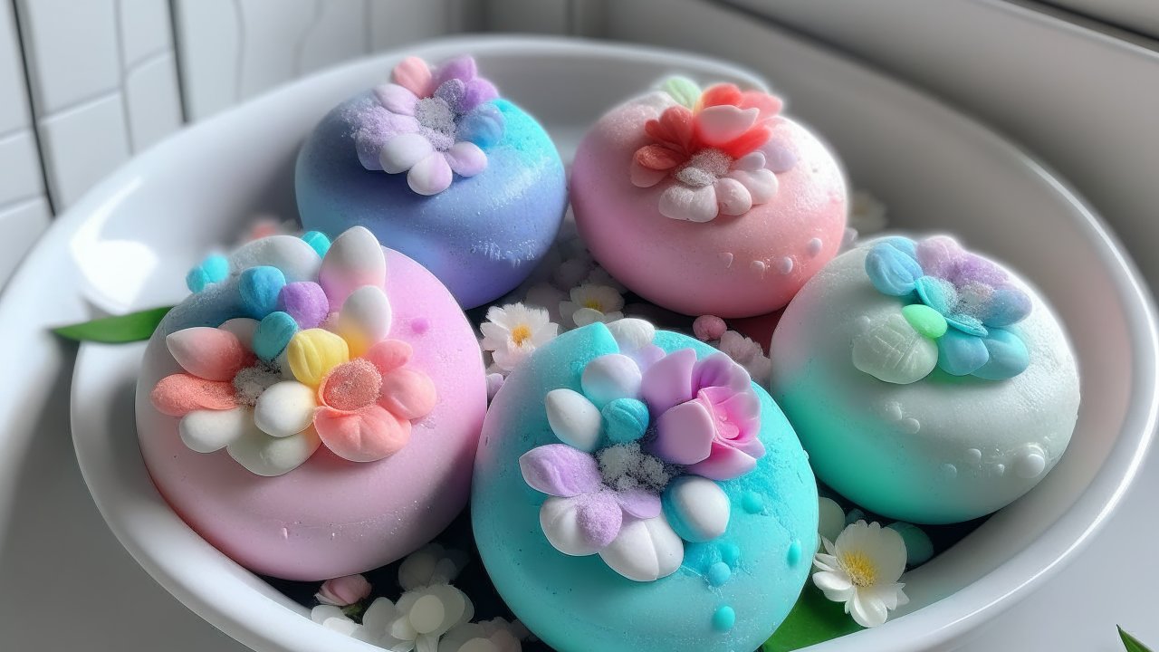 Pastel Floral Macarons in White Bowl