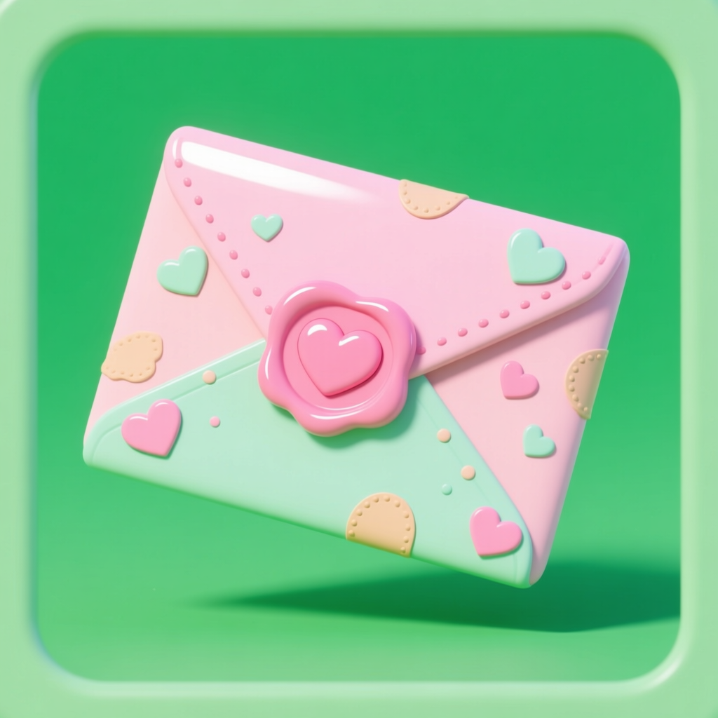 Pastel Heart-Decorated Envelope with Wax Seal