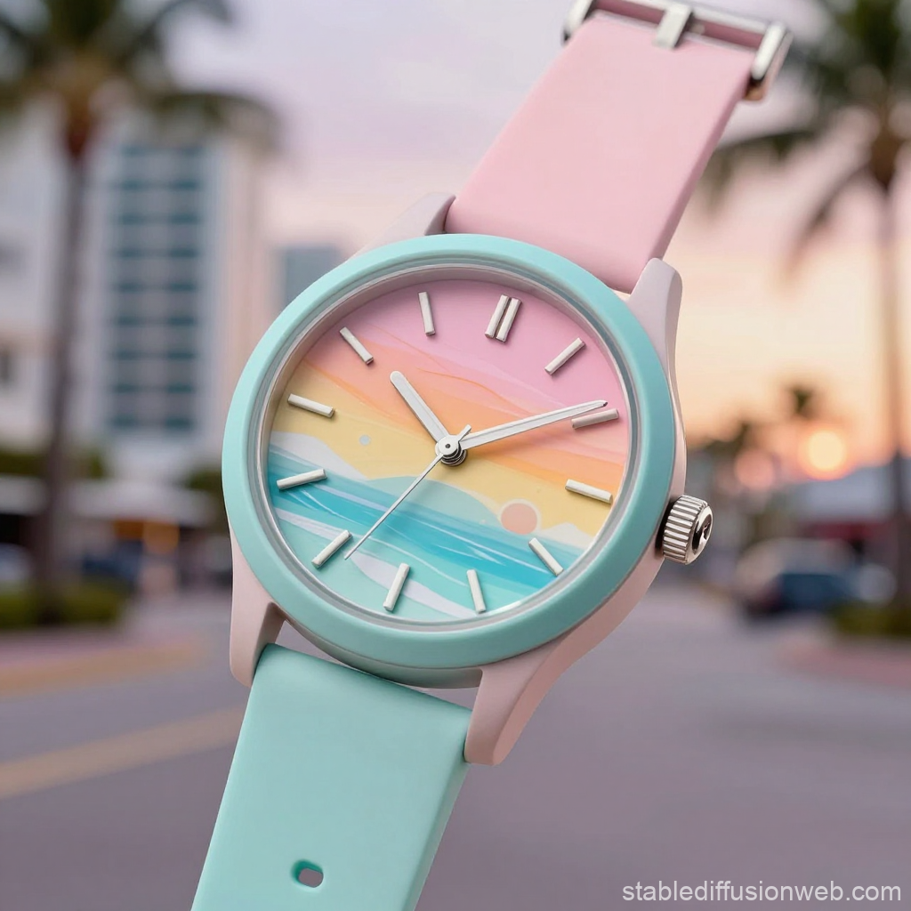 Pastel Miami Art Deco Inspired Watch with Sunset Dial