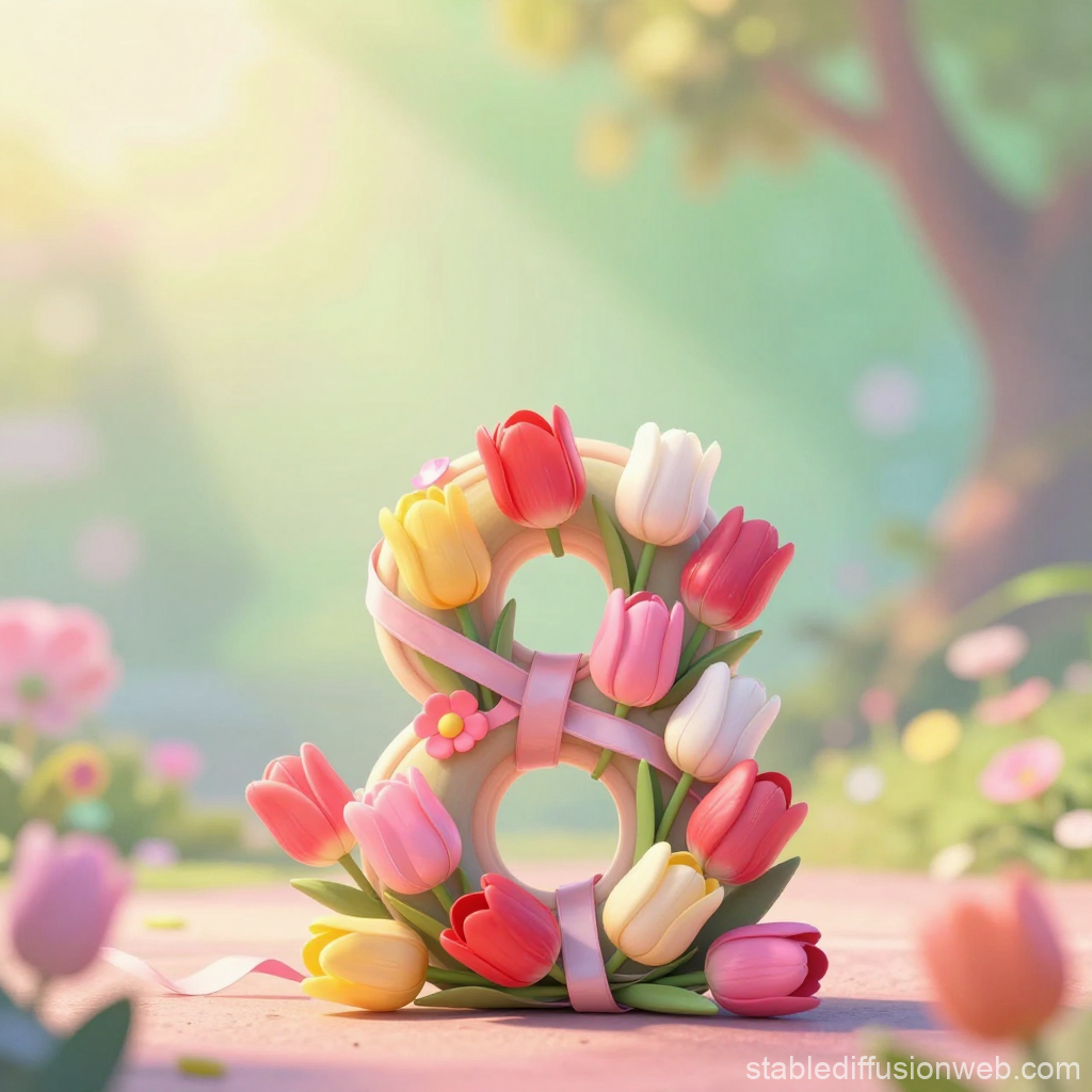 Pastel Number 8 Decorated with Colorful Tulips