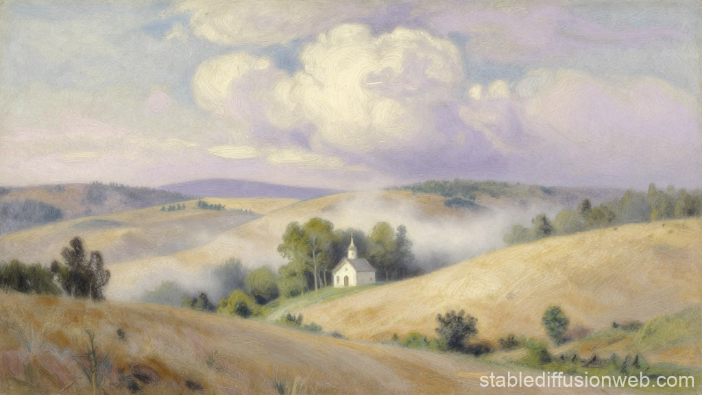 Pastel Painting of a Serene Rural Valley