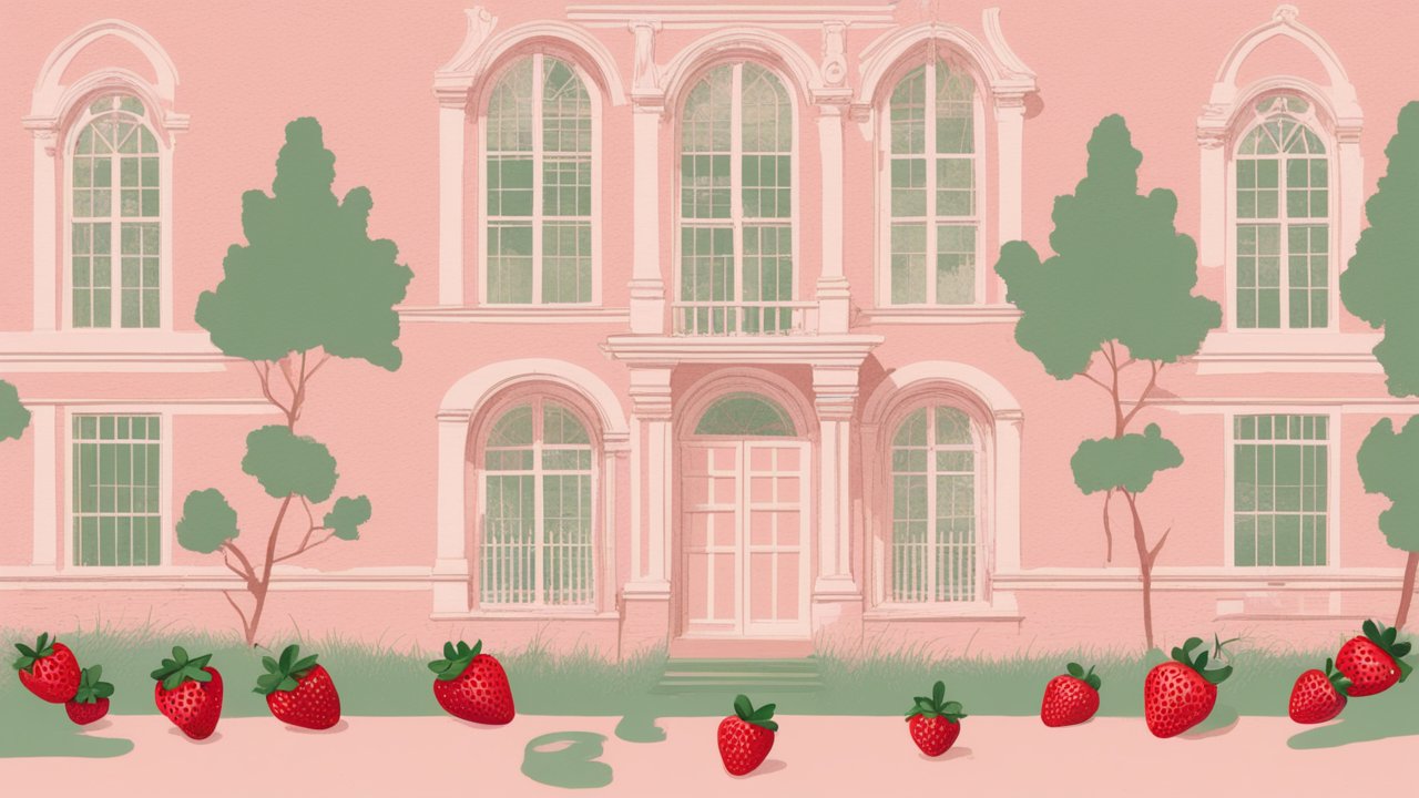 Pastel Pink Orphanage with Strawberries and Trees