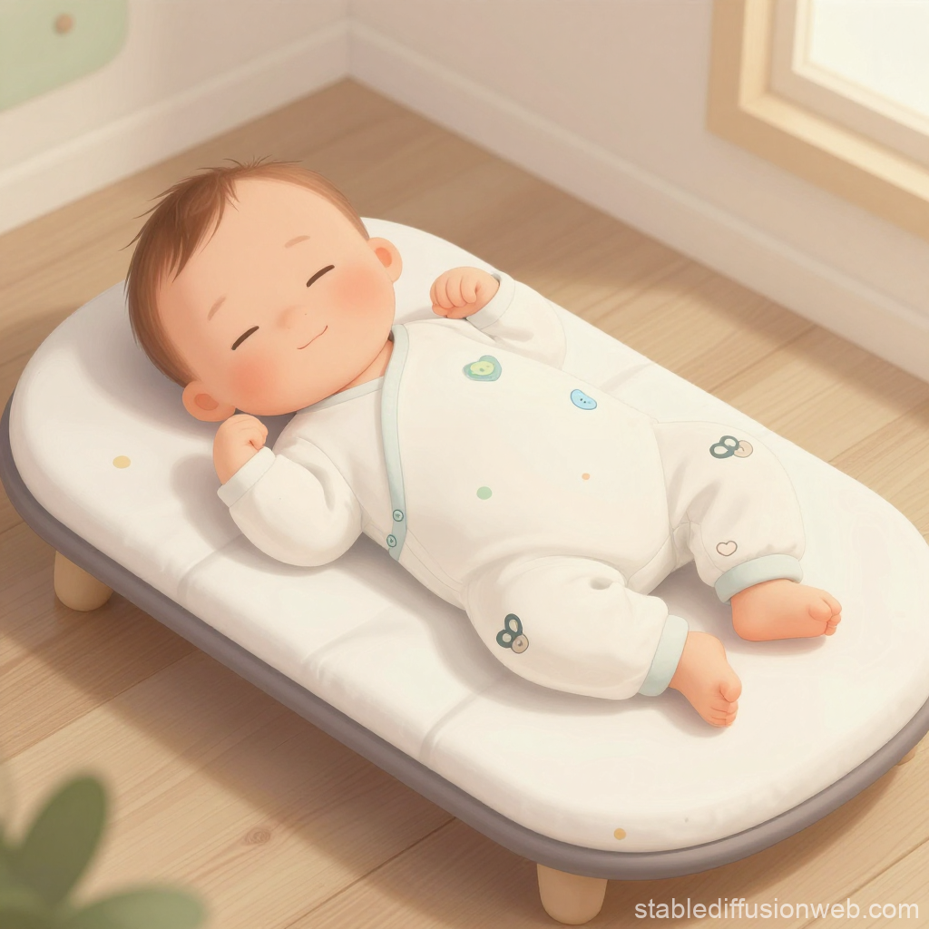 Peaceful Baby Lying on Belly in Soft Nursery