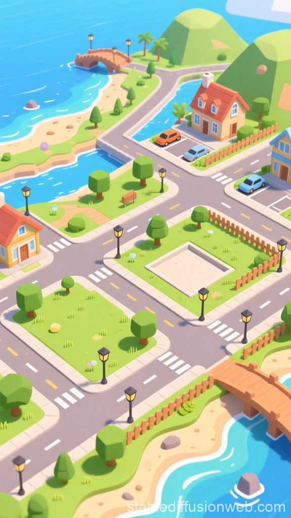 Peaceful Coastal Town in Bright 3D Render