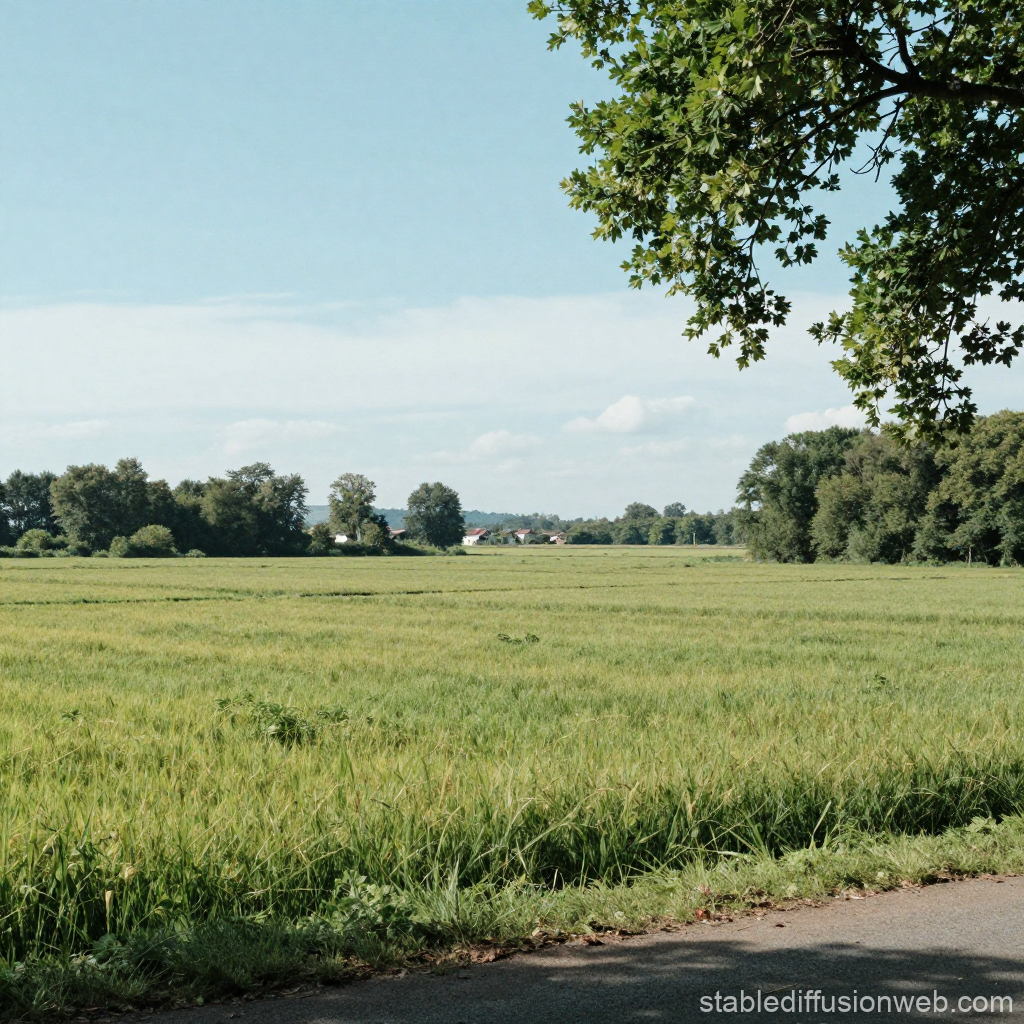 Peaceful Rural Landscape with Green Fields and Trees