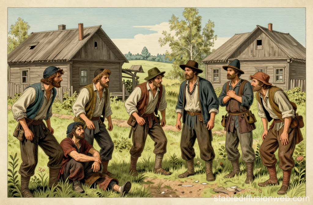 Peasants Arguing in a Rural Village Scene