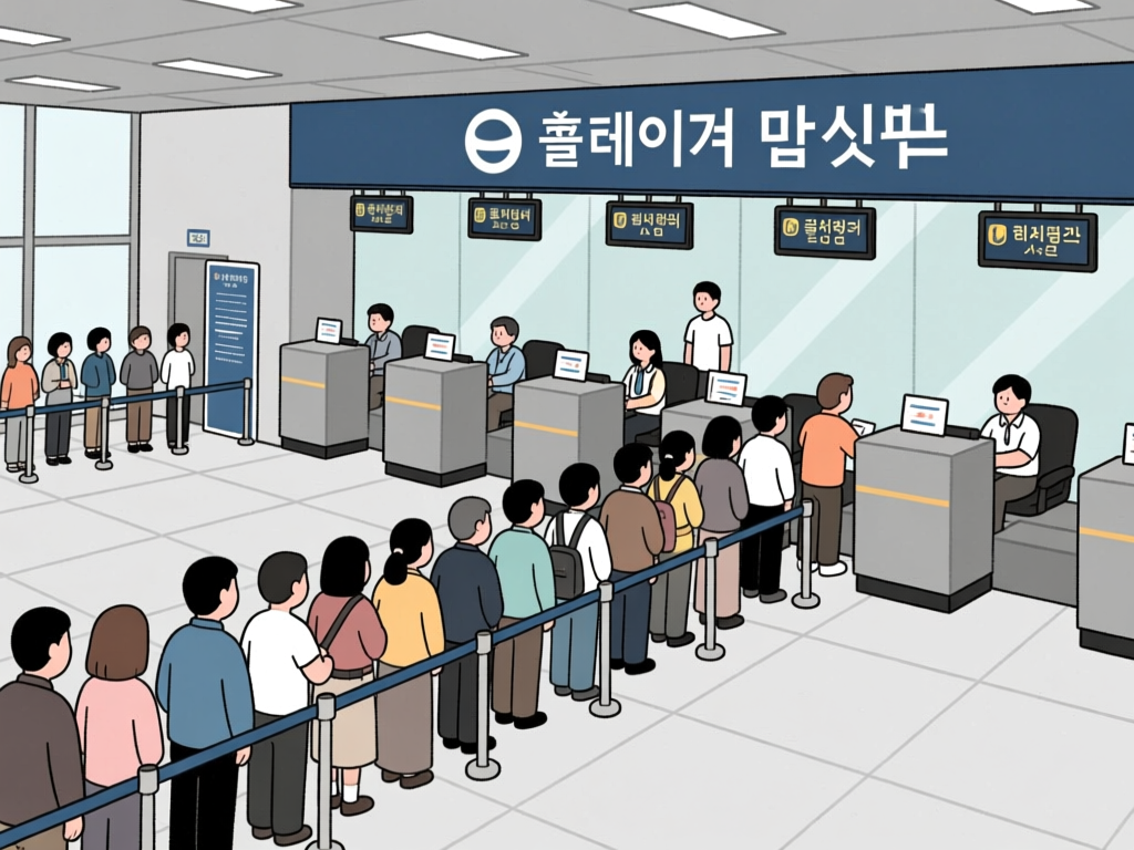 People Queuing at Service Counters in a Modern Office