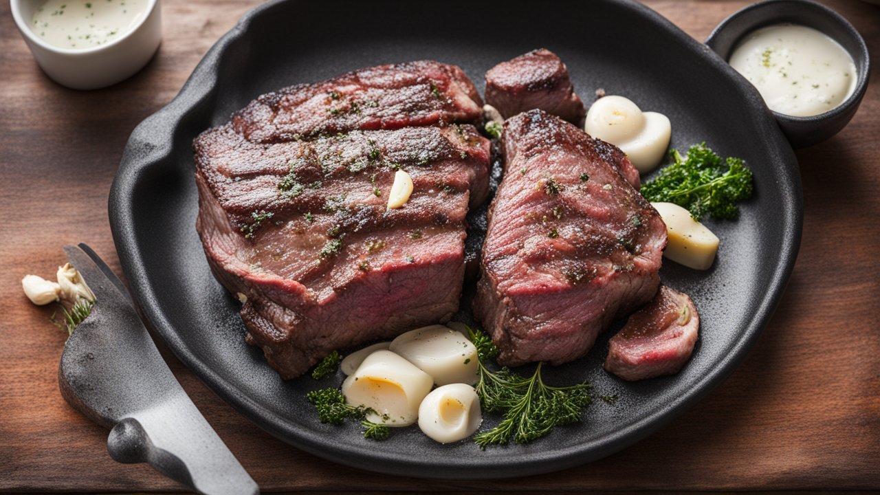 Perfectly Pan-Seared Beef Eye Steak with Garlic and Herbs