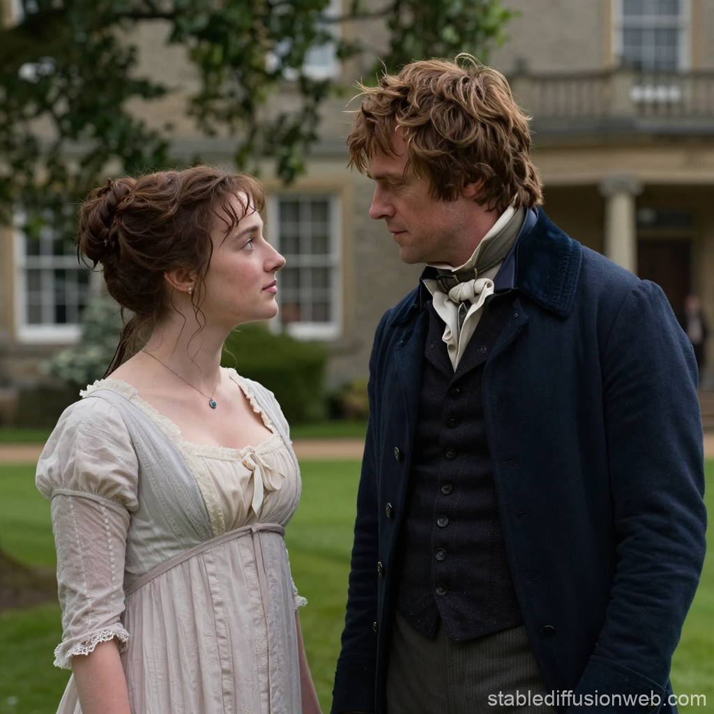 Period Drama Couple in Romantic Gaze