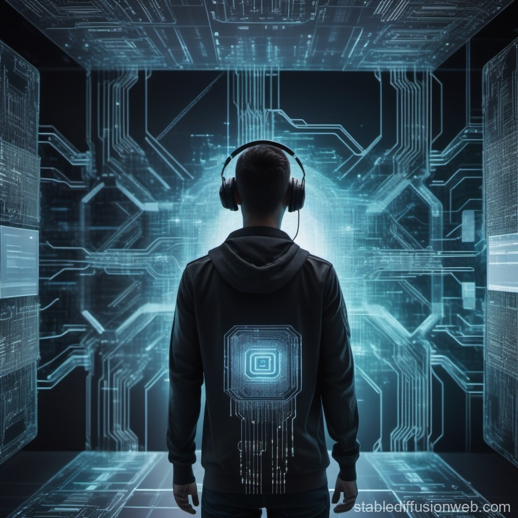 Person Immersed in Futuristic Digital Interface
