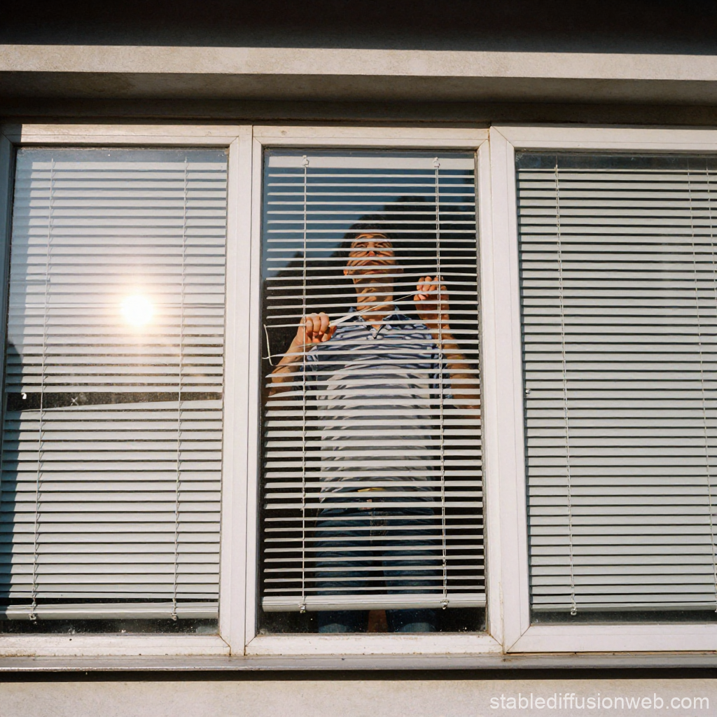 Person Opening Window Blinds on a Sunny Day