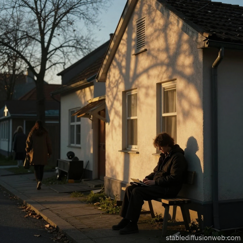Person Sitting Alone on Bench in Warm Evening Light