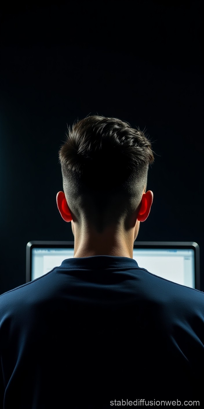 Person Working on Computer in Dark Room